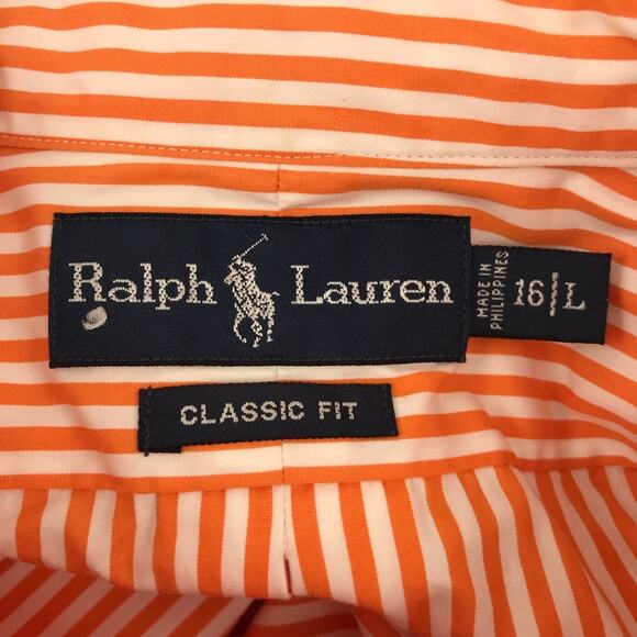 Ralph Lauren Dress Shirt Long Sleeves Orange Pinstripe Size 16 Large - Picture 4 of 8